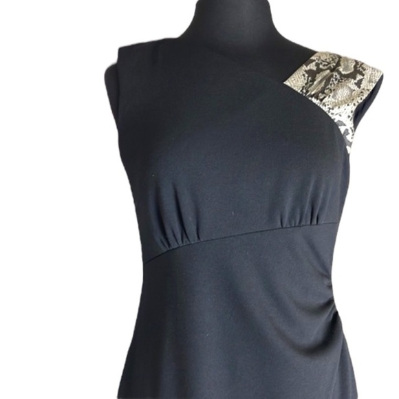Kay Unger Black Sheath Midi Dress Snake Print Size 8 - Picture 2 of 6